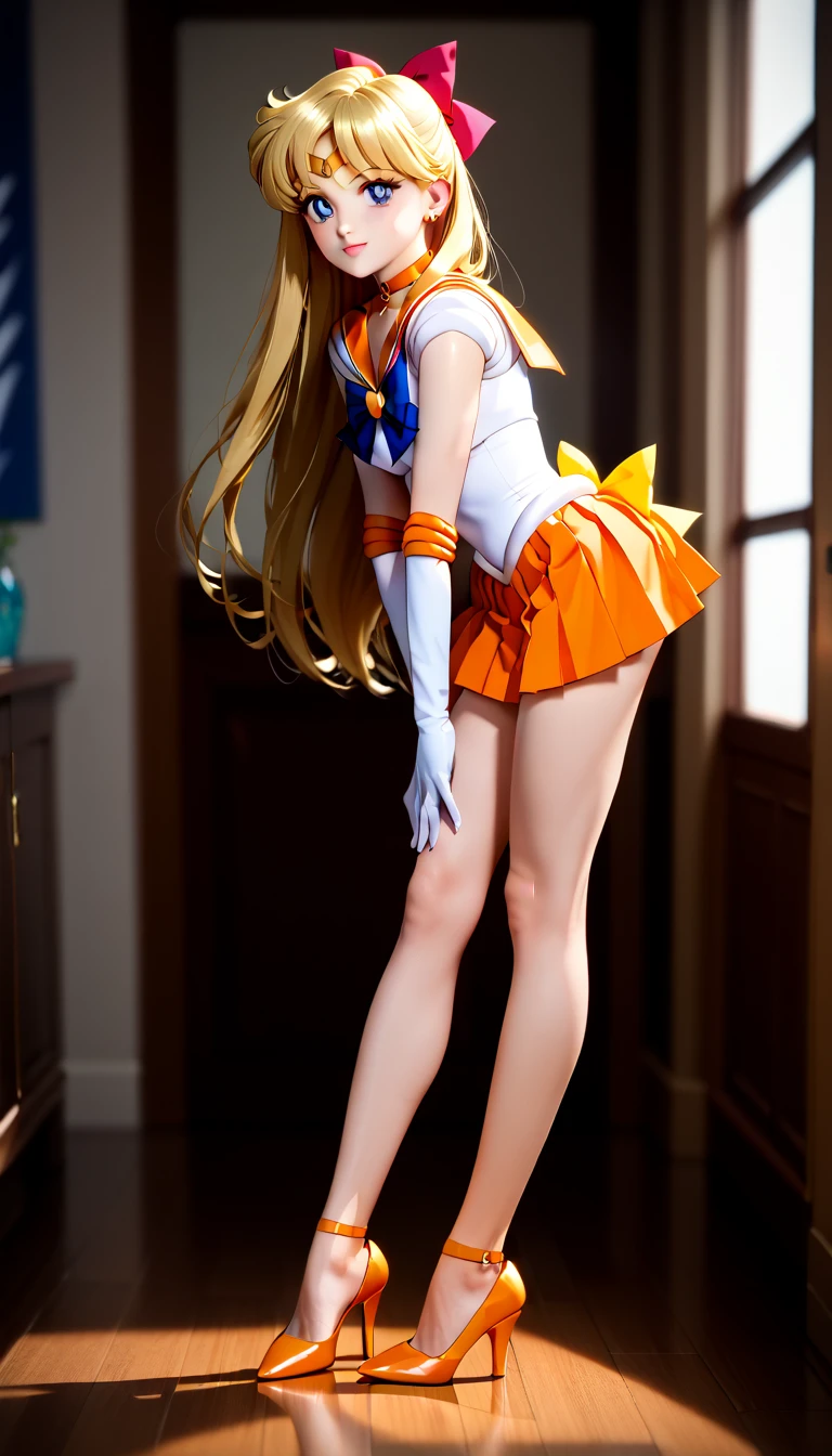 ((masterpiece:1.4)、(top-quality:1.4)、(reallistic:1.7))、masuter piece:1.4、a beauty girl、(Sailor Moon:1.4)、Tsukino Usagi、Body Fit Sexy Sailor Senshi Uniform、(latex shiny)、(The jacket is a white sleeveless sailor suit)、(Skirt is blue sexy ultra ultra mini skirt)、The collar of the sailor suit is blue with two thin lines.、high leg swimsuit、Red cloth ornament at chest、(Wearing white gloves)、Kawaii Girl、Super beauty、foco nítido、Portrait photos、(Two arms:1.4、Two legs:1.4)、(perfect anatomia:1.4)、(Perfect female body:1.4)、Upper body photography:1.4、beautiful countenance、beautidful eyes、Narrow waist、(Yellow hair:1.4)、(length hair:1.2)、Raw photo、red-lips、Red boots:1.4、a choker:1.4、a necklace:1.4、耳?????? Ring:1.4、Luxurious golden tiara on forehead:1.4、1 screen display、The landscape is a futuristic city spaceport