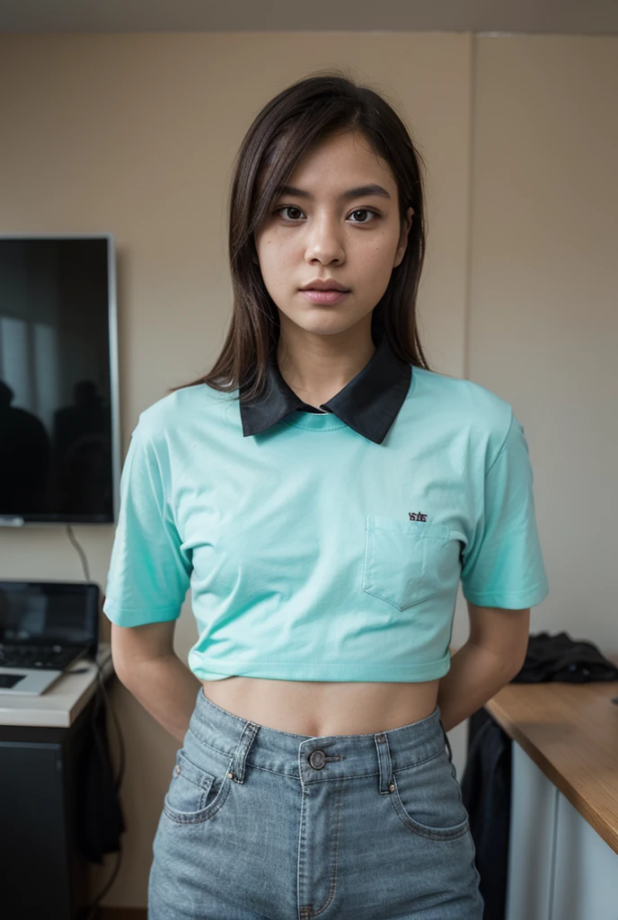 Lola, high school girl, short black hair, green eyes, female