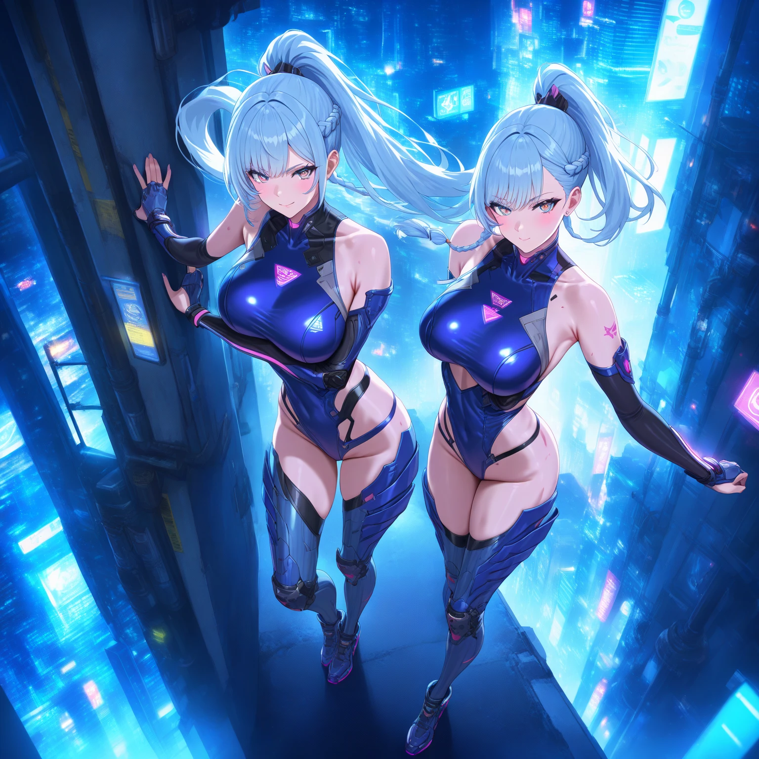 {nsfw}+++(evil fall samus aran) 1girl, standing, blue neon  zero suite, looking at viewer, (dark persona, corruption) contrapposto, evil, dark persona, bad end, corruption, dominatrix, parasite, infected, transformation, possession, mind_control, mind break, brainwash, dark samus(style), blue glowing vein, fluide phazon, infected by phazon
evil smile, eyelashes, covered nipples, erect nipples under clothes, evil grin, evil eyes, pubic tattoo, dark aura, crotch_tattoo, big_breasts, silver hair, red eyes, evil eyes, venus body, voluptuous, pubic hair, innie , areolae, nipples, piercing, erect nipples, nipples visible through clothing, collarbone, wet skin, horny female, tentacles over the body, tentacles in , cum dripe,  cum, cum over the body, pervert, ahegao, (realistic:1), best quality, beautifully detailed face, ray tracing, DOF, HDR, (evil base:1), pelvic_curtain,
revealing clothes, cleavage, tight clothing, highhighs, between labia, skin tight, fingerless_gloves, skintight bodysuit, official style, zero suite samus, blue neon glowing zero suite