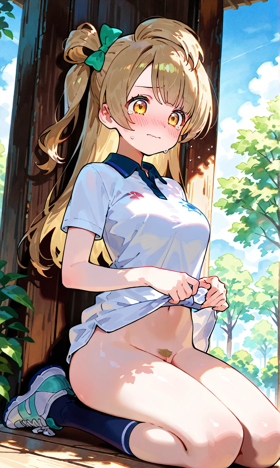 1girl, 独奏, nsfw,, (wearing nothing: 1.5), large breasts., empty eyes , 、whimsical tearju,, long hair, blonde hair,, green eyes,, nipple, big breasts、Abandoned amusement park、 file, crying ,flooding、abandoned hospital、fire、heavy snowfall、frozen、 Riding a bike