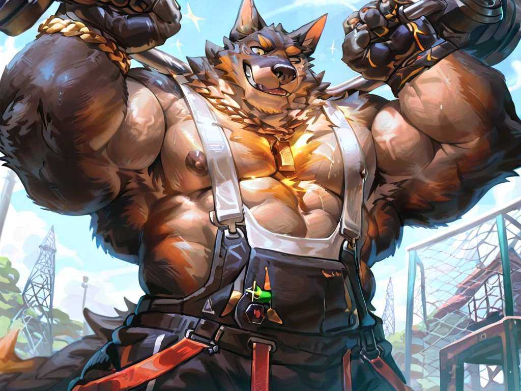 human nature, Wildlife, male,36 years old，Uncle， solitary, ((Round Face, The face is plump,Orange eyes,thick brown hair，Furry little ears with scars)), ((Endomorph, Handsome的，Hot Blood)), （construction worker，White architectural clothing，Holding a military long knife), ((domestic brown bear, Bear Orc，) Fluffy fur, Fluffy), Bokeh, (high quality, high resolution, masterpiece), (Dynamic Lighting, Vibrant colors，Natural fill light), (Revitalize，Handsome，), Full body picture (close up), cartoon, author：Takemoto Arashi, From zixiong, By Chunni, author：Empty Ghost，moonlight，Draw the sword on the cliff，Lean on your teammates&#39; backs，Two-player combat，Night，Surrounded，Beautiful starry sky，（background：moonlight的悬崖边）