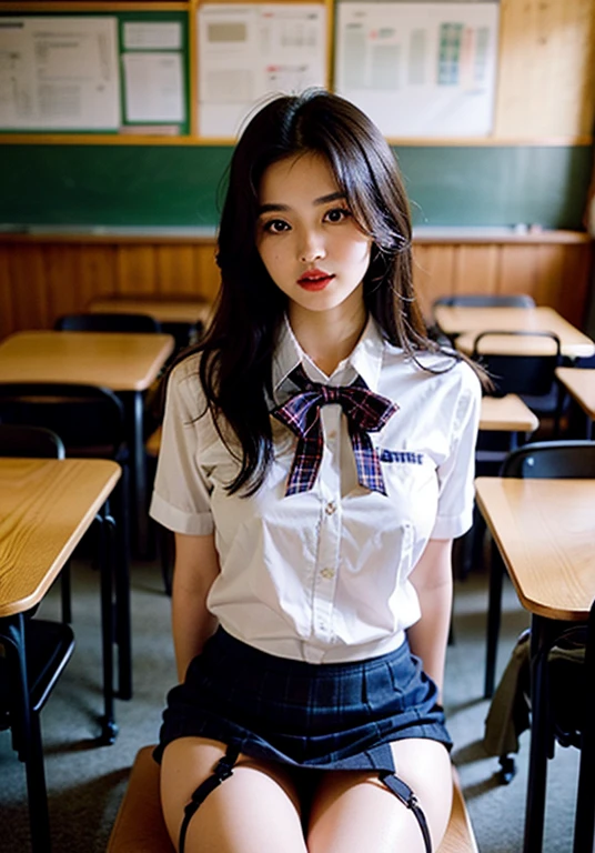 (1 girl), (sexy look:1.5), (flat chest:1.3), (very detailed目, very detailed顔), (超realistic, High resolution), (highest quality:1.4), (hyper quality), realistic skin texture, RAW photo, (realistic, Photoreal:1.37), very detailed, professional photography, (school uniform, pleated skirt:1.3), (look at me), (School, classroom), ((Meet me face to face:1.4)), (from below:1.3), realistic private parts, lace panties, Japanese high school girl、超highest quality、masterpiece、超High resolution、Depth of written boundary、(Photoreal:1.4)、(Award-winning photo、信じられないほどのmasterpiece:1.3) 、RAW photography、golden ratio、Highly detailed CG Unity 8k wallpaper、detailed and complex、original、High resolution、RAW photo、(perfect body shape)、detailed and complex、Digital single-lens reflex camera、soft writing、(background person blur:1.1)、Sigma 85mmF/1.4、50mm Lenac lighting、nffsw、hyper real、color grade, Rear view,from below:1.3), (((hold the hem of her skirt, she spreads her legs and shows off her real pussy.:1.4))), (vagina)、spread your legs、Lying、On my back、penis、cum in pussy、(focus on girl)