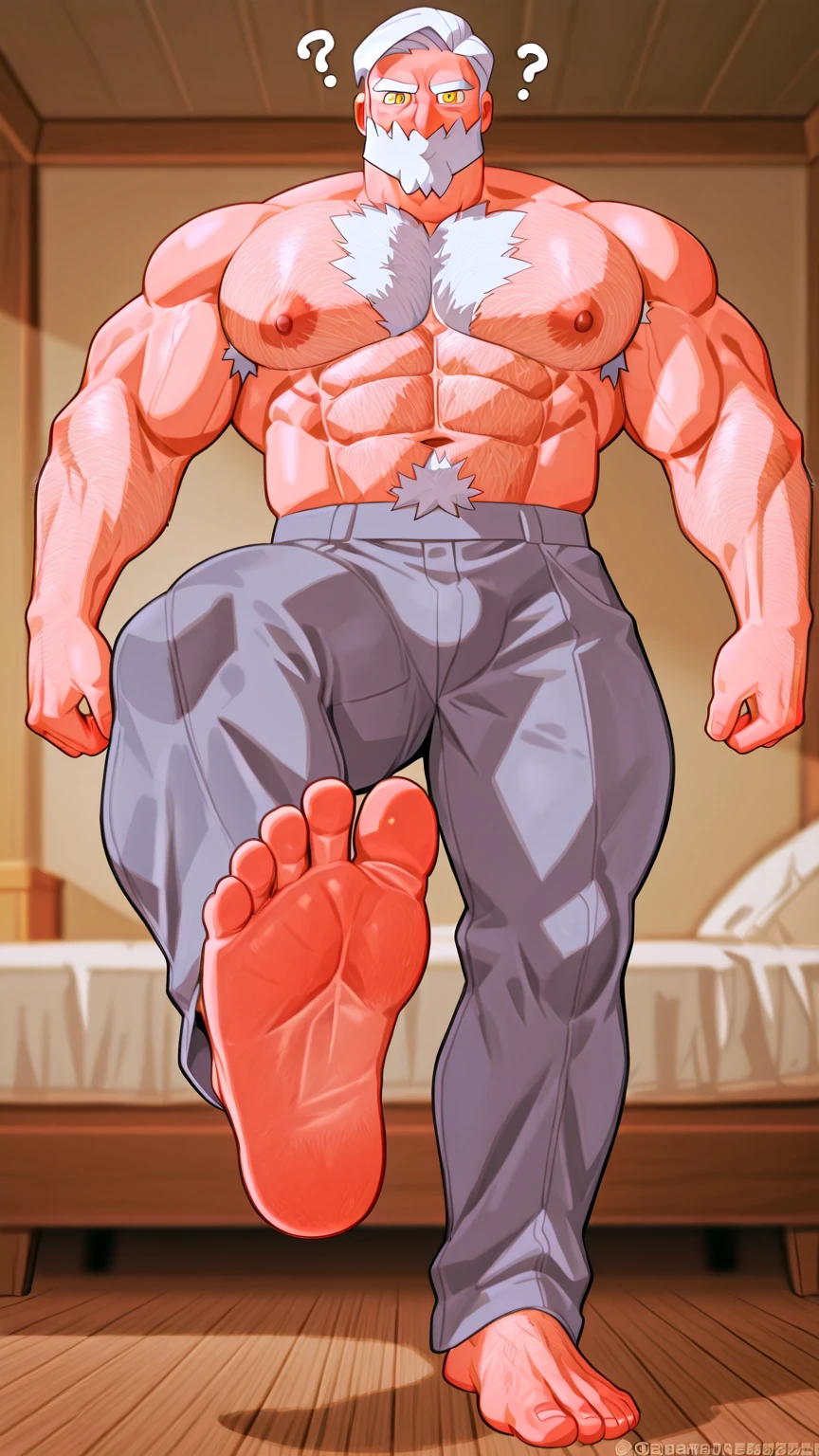 Endeavor lying on a bed bare feet detailed, sweaty feet, detailed muscles, detailed face, penis, veiny penis