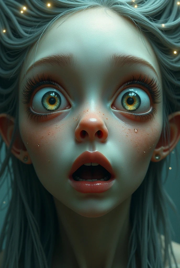 mejor calidad, obra maestra, (realista: 1.2), Deamical portrait 1 girl, con enormes ojos realistas, pechos desnuda, por tim burton