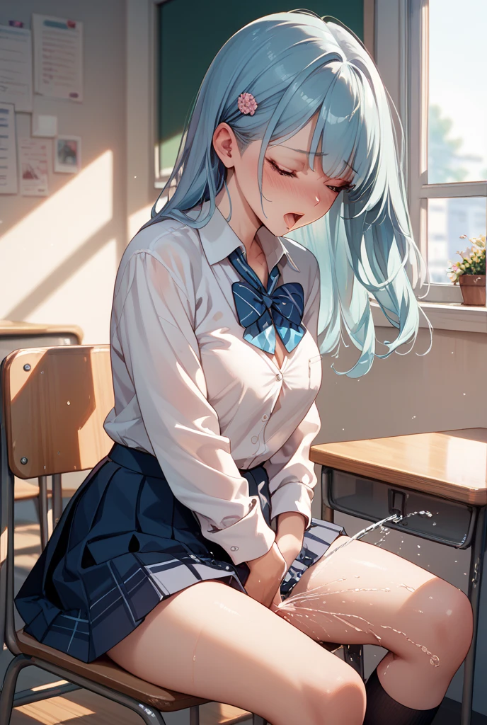 high school girl、classroom、Normal position、Panting、intense、Creampie、