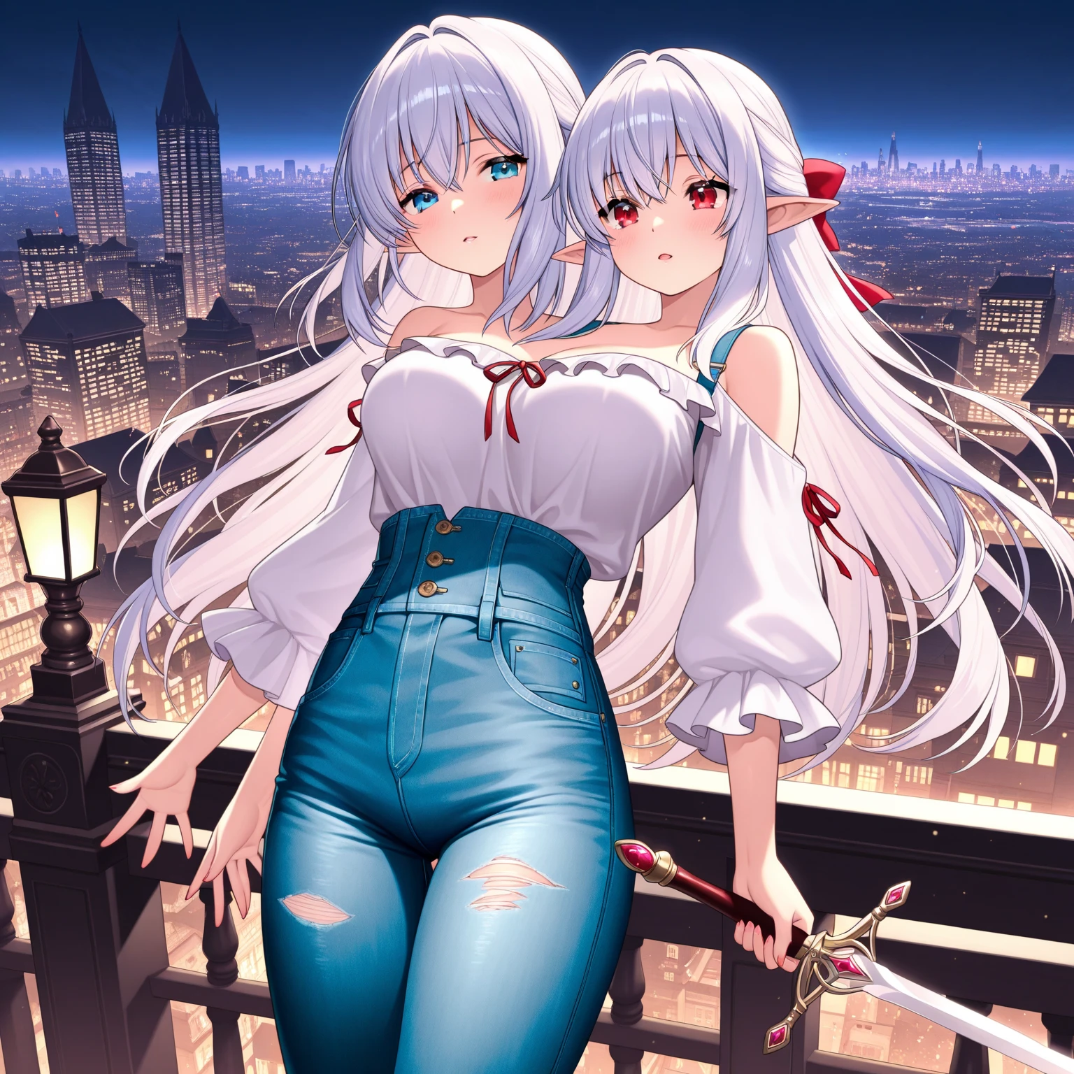 Girl with white hair hero, shonen anime style, Kyoto Animation Studio, action pose
