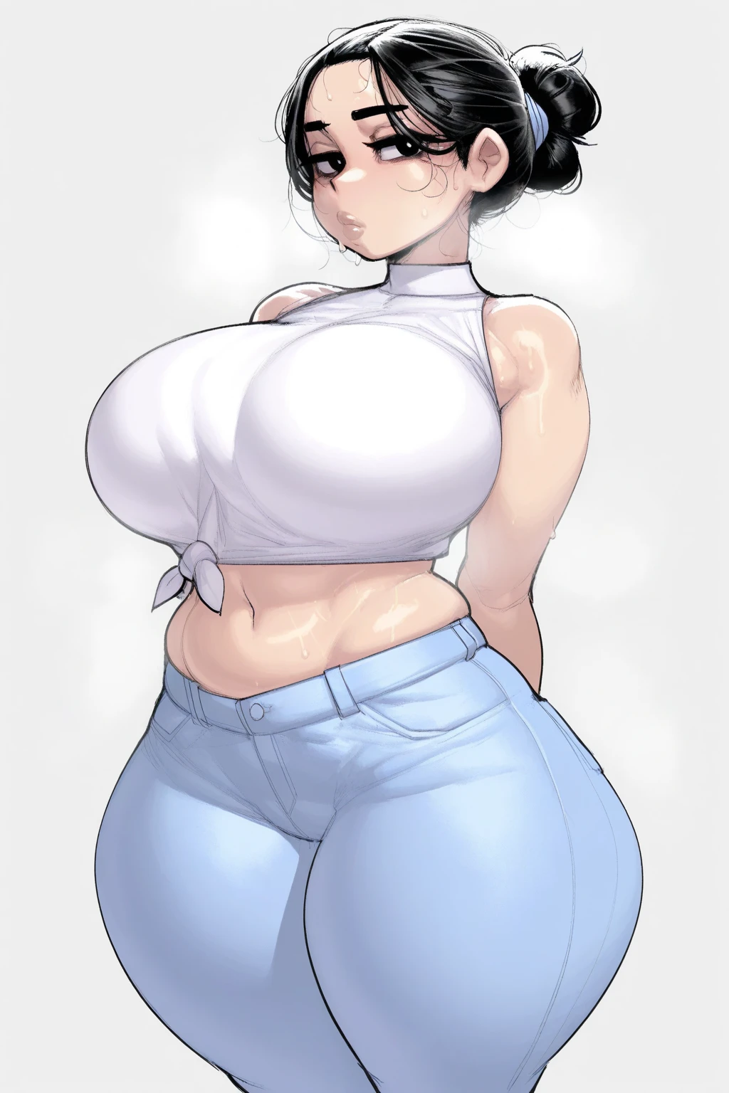 Family guy , milf, big , Better quality ,lips , Looking , black hair, tomboy hairstyle, bowl cut hairstyle, short hair, red shirt , solo ,Huge Breasts , short skirt ,Full body , BLUE pupils , sexy pose