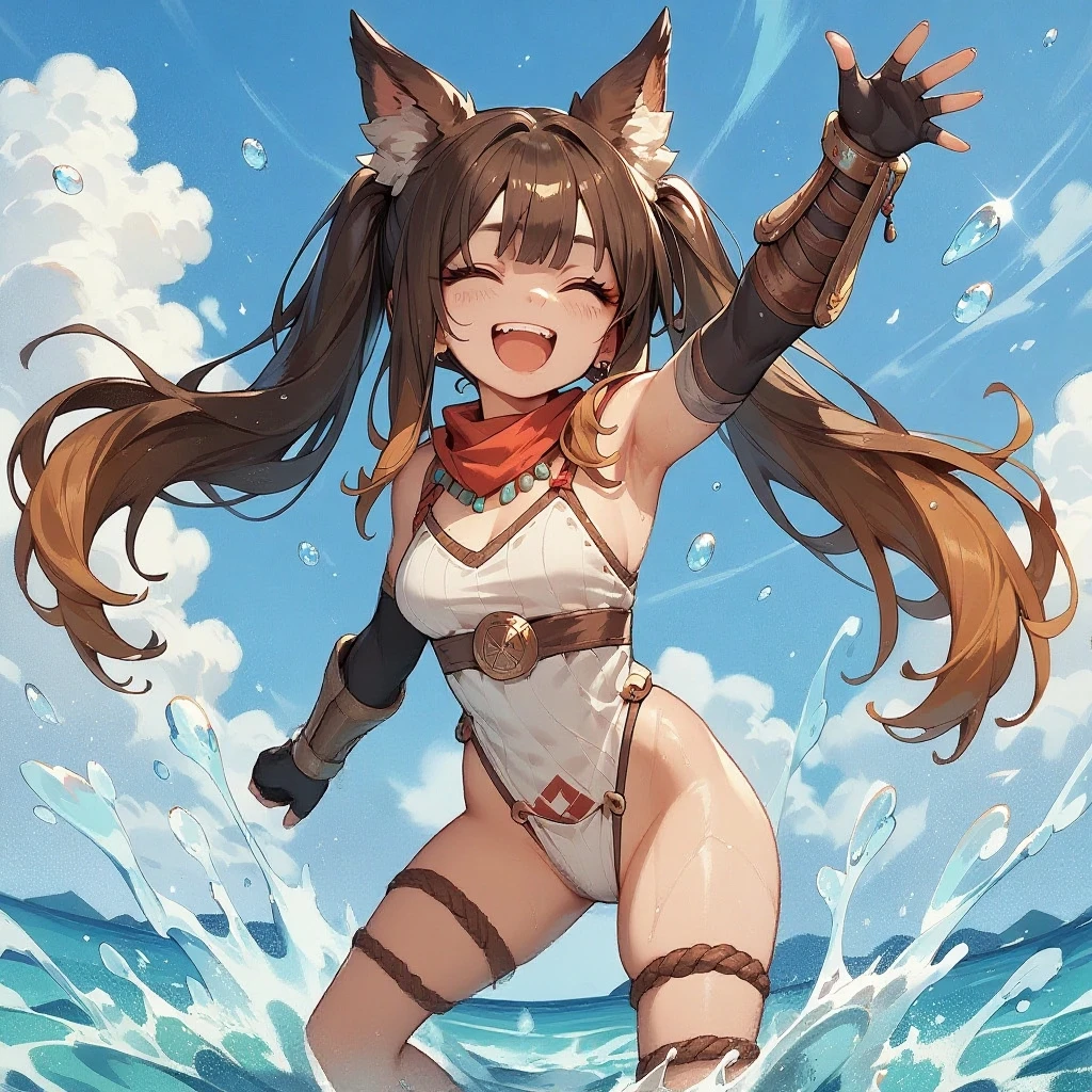 top-quality、masterpiece、Take the cat、swim wears、Colossal tits、3 people