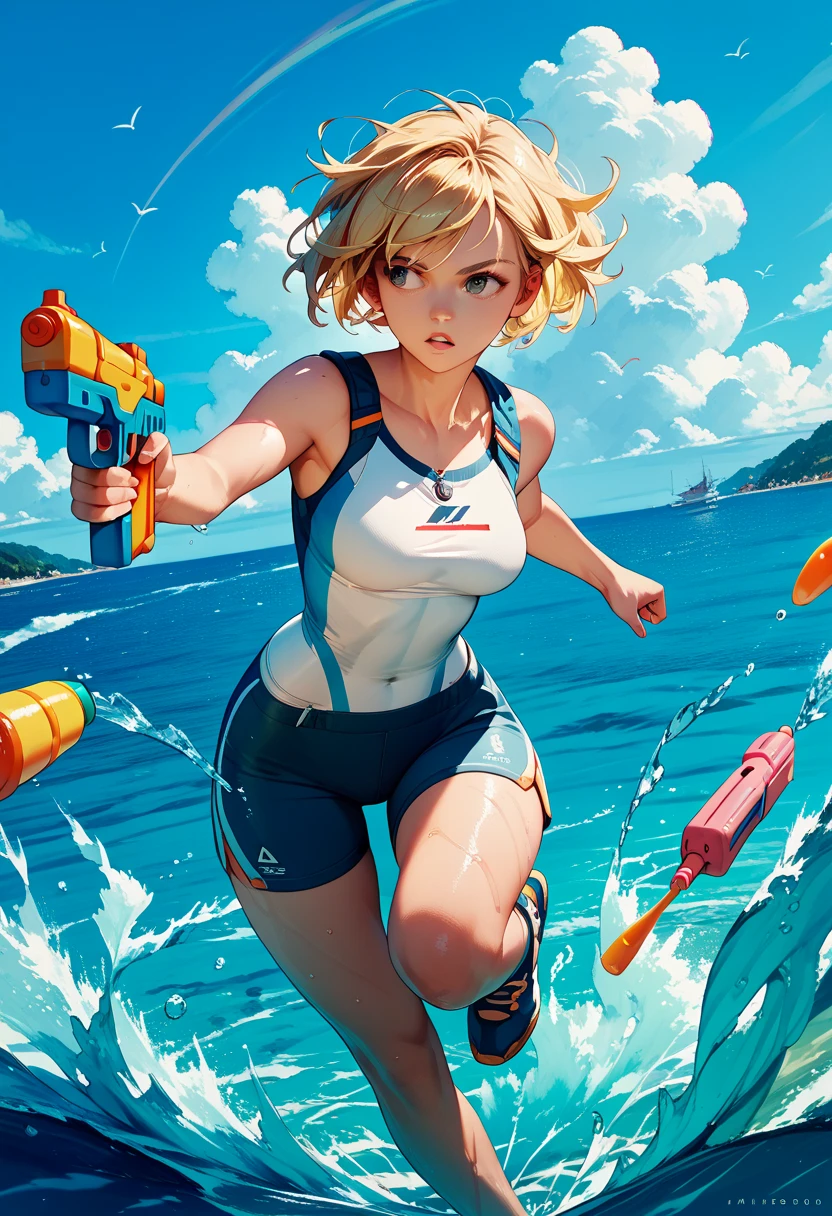 Ashley jumping in water