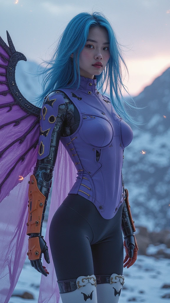 imagem do Besouro Azul, linda garota, a DC Comics comic book and a superhero character. She is a heroine in blue and black armor with shiny metallic details. His armor is inspired by a beetle, with stylized wings on the back and antennae on the head. Your costume has a modern and technological look, with streamlined lines and stylized symbols reminiscent of a beetle. Besouro Azul tem uma postura confiante e determinada. Ele tem uma aura heroica, com olhos brilhantes e expressivos, refletindo sua vontade de proteger o mundo dos perigos. He's in a position of action, como se estivesse prestes a enfrentar um desafio.A paisagem circundante pode ser uma cidade, with skyscrapers in the background, showing that the Blue Beetle is always ready to defend the innocent and fight crime. Add some dynamic elements, como efeitos de luz e sombra, To add more life and depth to the image.