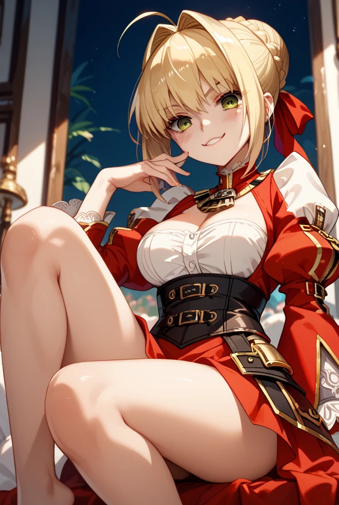 Top quality, 8K, 4K, high resolution, detail, Nero Claudius, FGO, woman, bright park, flat breasts, long braid, lots of guests,