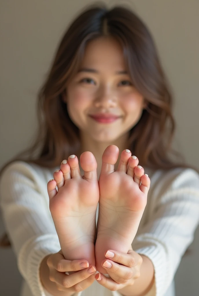 8k, raw photo, best quality, masterpiece, realistic, photo realistic, clear, professional lighting, beautiful face, best quality,ultra high res, realistic japanese beautiful, Super detailed, 1girl, foot focus