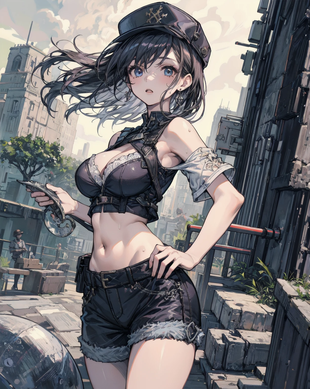 soles, masterpiece, 1 person, solo, very short hair, long bangs between the eyes, gray eyes , very detailed,(masterpiece、highest quality)、aloneface up, blue sky, glow white particle, (sidelighting:1.2), sun rise , pink cloud, detailed clouds, slender, Lovely small exposed large breasts, super cute smile with teeth, red cheek, blushing, magic light, deep shiny blue eyes, cute girly pause, Draw your breasts inward and push them up, choker, pussy exposed, exposed breasts, exposed pink nipples, super detailed beautiful castle view background, sunset view, wide shot, giving peace sign, full body, fireworks,galaxy,glint ,light particles,light rays,light trail,Energy circle,Magic Formation,Concentric circle,fire magic,magic circle,milky way,planet,shooting star,sky,solo, sparkle background,star \(sky\),star \(symbol\),starry background,starry sky,starry sky print, tattoo on breasts, full body, princess costume, crown, golden, ((throne)), in a castle, medieval, no bra