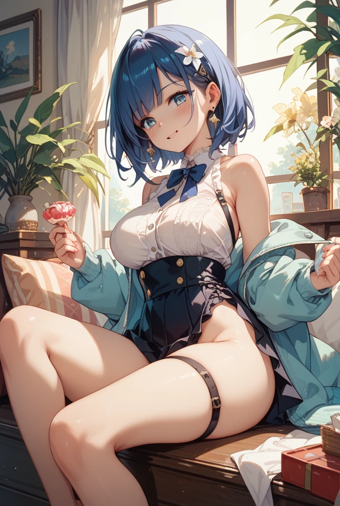 (Highest quality:1.4、masterpiece:1.4、Super detailed:1.4、8K:1.4)、(bikini)、F cup bust、Medium breast、sit、Big eyes、Very cute face、Soft Breasts