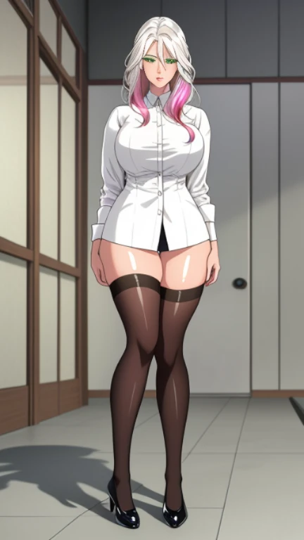 (masterpiece）、（Best image quality）、（Very detailed）、（Very detailed）、4K、（8k）、Best image quality、（beautiful）、
More about Campbell, 1 Girl, Huge breasts、Thick thighs,A light smile､Dynamic pose､Noise Reduction､Emphasis on the crotch､Breast Augmentation,Black Pantyhose,pubic hair,Breasts exposed