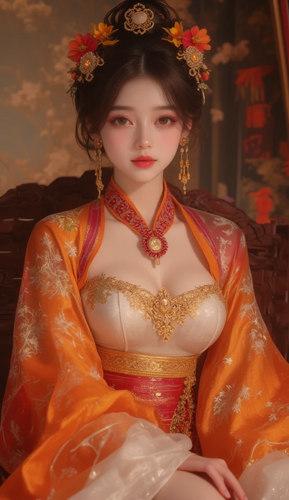 Game Art,Best image quality,Maximum resolution,8K,(A bust photo),(portrait),(Head close-up),(Rule of Thirds),Unreal Engine 5 rendering works,20 year old girl,((Queen)),The eyes are very detailed,(Large Breasts),Elegant and noble,light,Ray Tracing,Game CG,((3D Unreal Engine)),OC rendering reflection mode,4K,Ultra-clear,Sensual,Translucent lace,Fair and plump figure,Pretty Face,Glossy Gel Coat,身着华贵礼服的Queen,Crystal Gem Crown,Necklace jewelry,blue eyes,Gorgeous and intricate tattoo designs,Ultra-clear portrait,Sexy thick lips(Red lipstick),Gorgeous clothing,Diamond Gold,Luxury Costume Jewelry,Diamonds of the Universe,Empress,breasts symmetrical,Dragon robe
