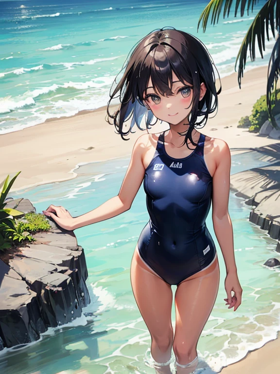 Highest quality, Anime Moe Art Style,Best Anime 8K Konachan Wallpaper,pixiv Contest Winner,Perfect Anatomy, break,(Please draw a picture of a girl in a 水着 walking on the beach.),break, One is an unlucky beautiful girl.,(alone,On top of that,,14 years old:1.3),,Complete limbs, Full Finger, short hair,おでこを出したshort hair,Bob Hair, amount, (Hair on one eye:1.4),Small breasts, Small Ass, Beautiful attention to detail, Well-proportioned pupils,Between the legs, Wet, Shiny skin, Cowboy Shot, Hair Clip, White swimsuit,Lace Swimsuit, At the Beach.break,Very detailed,High resolution,Very detailed肌, Face is close,
Optimal lighting with AI, shape,