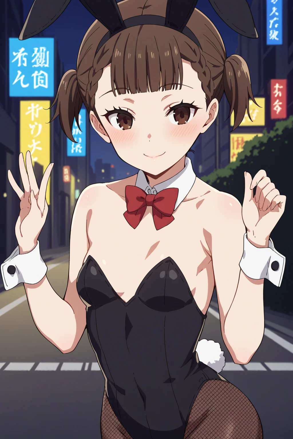 GGAS_Kobeni,Bunny_Girl ,<lora:100_Bunny_Girl:0.9> ,<lora:GGAS_Kobeni:0.8>, brown hair,red hairclip,whole body,illustration, masterpiece, best quality, ultra detailed,highly detailed,insanely detailed, hdr, 8k, creativity,design,aesthetics,visual,artistry,craftsmanship,style,technique,expression,imagination,talent