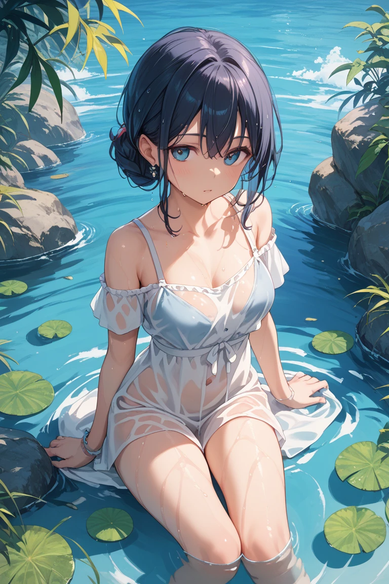 absurd , high resolution, Super detailed, (8-year-old girl:1.3), Big Breasts,Happy, rest, Sundress, Ink Cap, Mary Jane Shoes, rest, Rich gradients, Extreme colors, Extreme details, Clear light perception, rest, (many, Impressionism, painting), Anime Characters, rest, Open your legs,Fluid between thighs、flowing liquid,Exposure、Disheveled、Clothing that fits snugly,Chest contour、(((Wet clothing))),Tube Top,(((Ultra-thin clothing))),(Body model),((Flesh outline)),Grinning, blush,Hyperactive expression,
