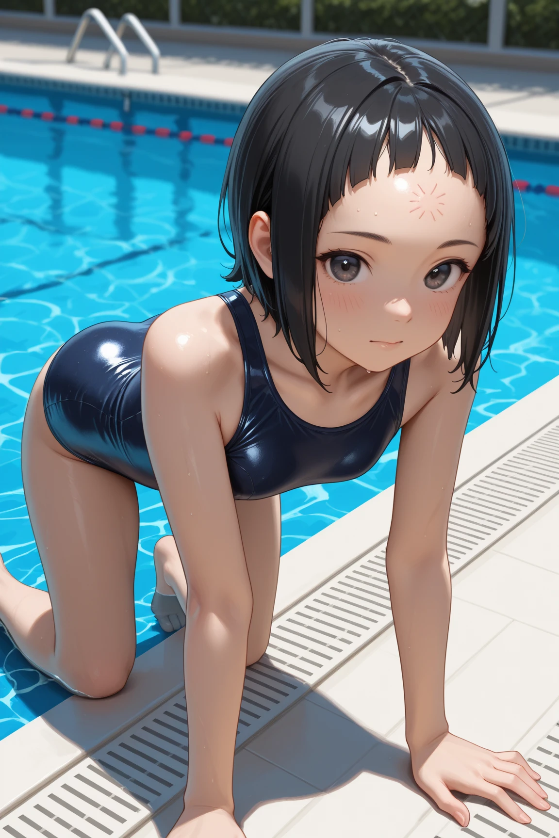rainbow One-Piece Swimsuit, pool, inside, pool inside, school, san francisco, Riley Andersen ( Inside out ) young female,