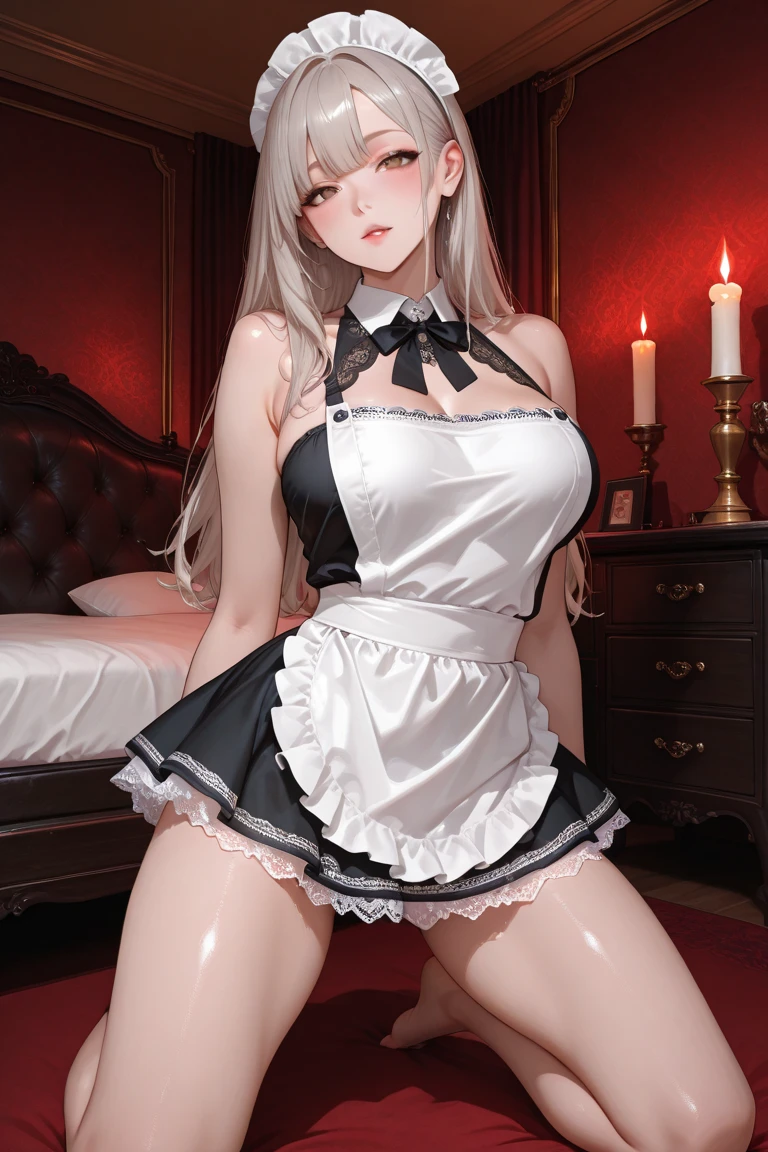 Ruffled tights、high-level image quality、colourful clothes、yawning being、high-heels、garter stocking、Ren Hao、Colossal tits、frilled miniskirt、T back、Light hair color、sexy facial expression、耳Nipple Ring、maid clothes、Angle from below、Absolute area、Female sexy、seductiv、gorgeous maid、goddess of Japan、japanese maid cafe、独奏, (Butt Lift), (Buttock support), Thigh strap, from the rear, from the rear, in a house, looking at the viewers, cowboy shot