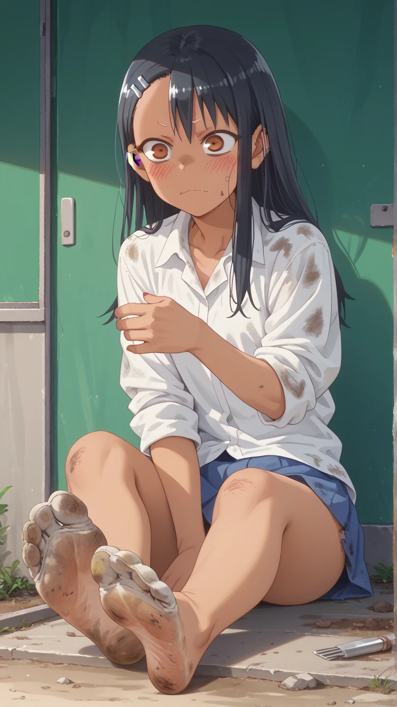 Akebi chan no sailor fuku, Akebi chan, Akebi chan crying, Akebi beggar, Akebi begs, sad face, Akebi chan on her knees in the street, Akebi with an empty cup in front of her