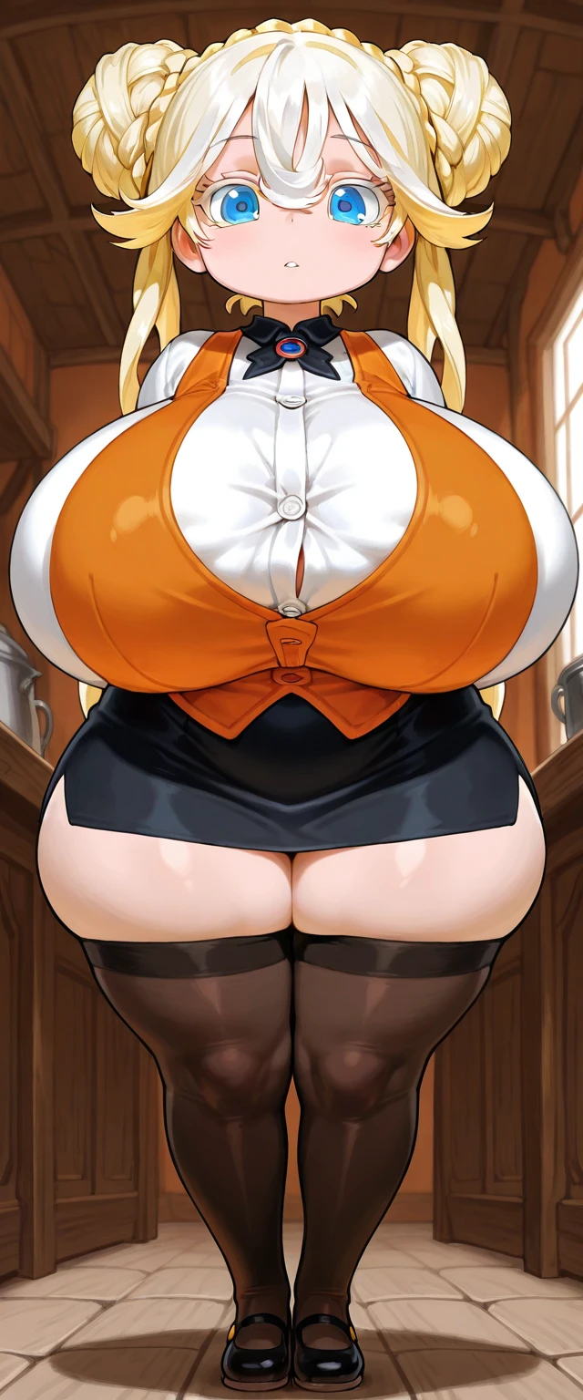 Futanari pale blonde。Honey-colored eyes。short hair。Huge breasts。obesity。fat。glamorous。Fucking huge 。Dirty pervert。Crying face。Voluptuous。Chubby。Big 。Armpit hair。Bow-legged