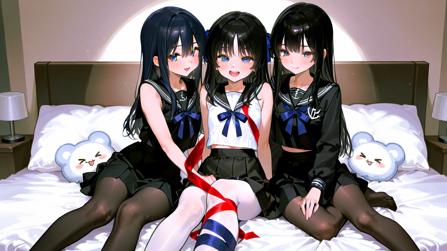 ( 4 diferent girls having sex),4 Girls with pink hair, long twintail hairstyle, ((small bushy eyebrows)), wearing gothic lolita clothing, lolicon , walking to school, flirty smile,, walking to school, bored look, bored face,, (sitting with legs open lifting her skirt to show her vagina wet with semen),1 boy having sex with the girls, scaried young boy
