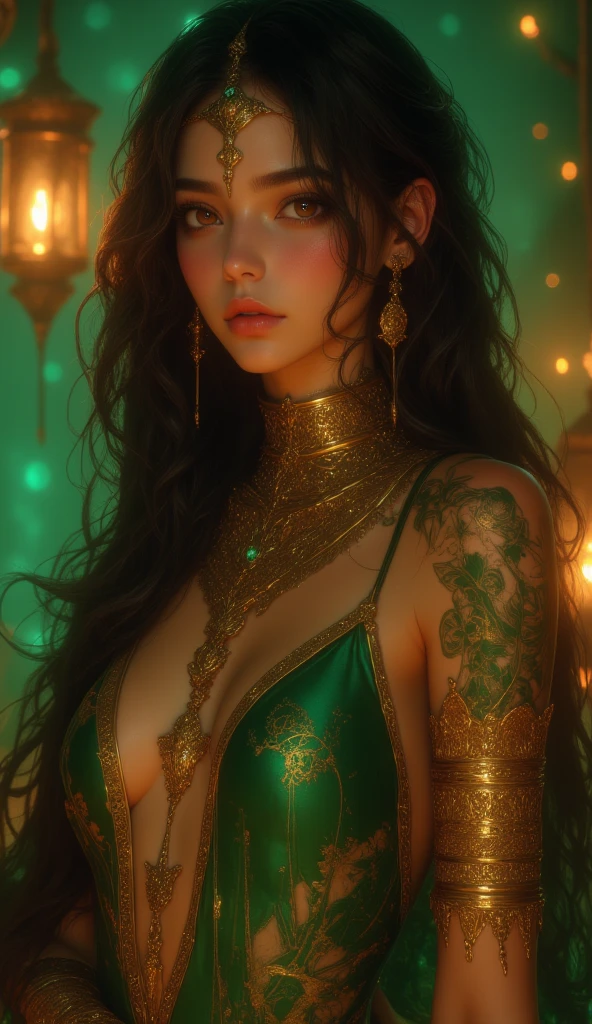 Protrait, photograph, androgynous hunnuman, oval jaw, delicate features, beautiful face, hair, long bangs, long ponytail, bright blue-green eyes, hindu art showing off body brown hair, in hindu temple