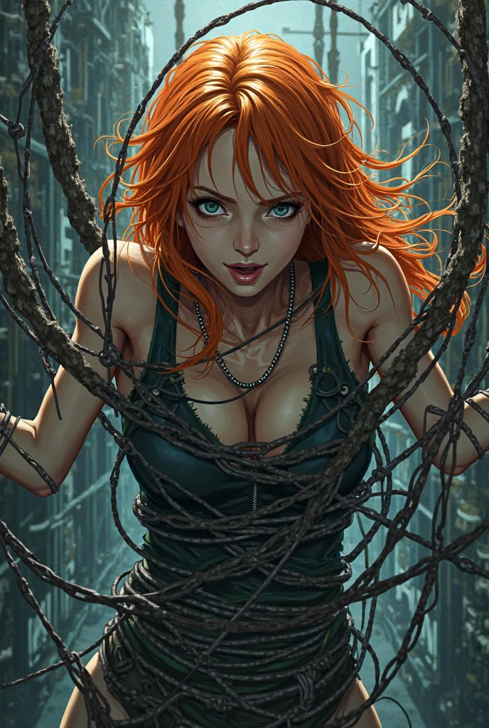 very sexy girl, long red hair, short skirt, stockings, very tight green tank top, inside an ancient temple, tentacles appear everywhere in the image, threatening tentacles, scared girl,
 (best quality, 4k, 8k, high resolution, masterpiece: 1.2)eroticism, sexy, black and white image, between shadows, oil painting, chiaroscuro, sensual, dramatic lighting, moody atmosphere, photorealistic, intricate details, masterpiece, ultra-detailed, high quality, 8k, best quality, realistic, cinematic, dark and brooding, expressionistic, powerful composition, emotional impact, art inspired by Bill Sienkiewicz and Dave McKean, ultra detailed, (realistic, photorealistic, photorealistic: 1.37), intricate details, vivid colors, sharp focus, professional, artwork by Dave McKean, surrealism touch oil, oil painting style, portrait, woman, beautiful detailed eyes, beautiful detailed lips, dreamy atmosphere, shadow play, soft lighting, fun pose, dark tones, ethereal background, fantasy elements, texture, layered composition, {{{,{pussy,spread her pussy,cum,cum on pussy,masterbation,straddling,y}}},cute,ultra detailed skin,sketch}}}, ,}}}, art inspired by Bill Sienkiewicz and Dave McKean
