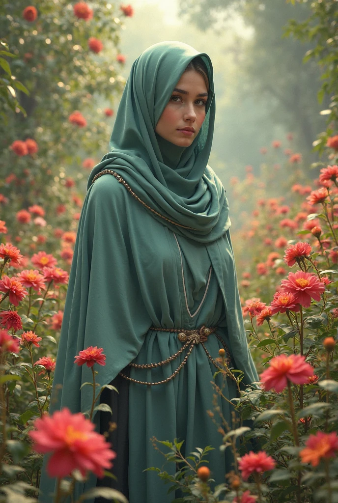 In aand ((magical dream like Forest))
(((Beautiful muslim princess  girl, ))))young, (freckles on face), Beautiful face, lipstick, eyeliner, long hair, orange hair, wavy hair, standing outside, Autumn, ((blurred background)), blurred, scarf, colorful, motion blur, bright. wearing a princessdress and a ((long headscarf veil ((islamic style)) beautiful ))