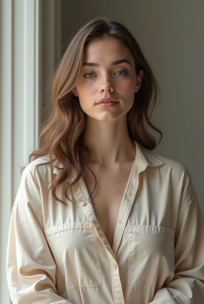 Valeria
Age: Around 30 years.
Hair: Dark blonde, wavy and medium length.
Eyes: Green, with an expression of constant concern.
Height: Medium height, with a slender figure.
Clothing: Prefers simple dresses or sets of light-colored pants and blouses. Her style is feminine and discreet.