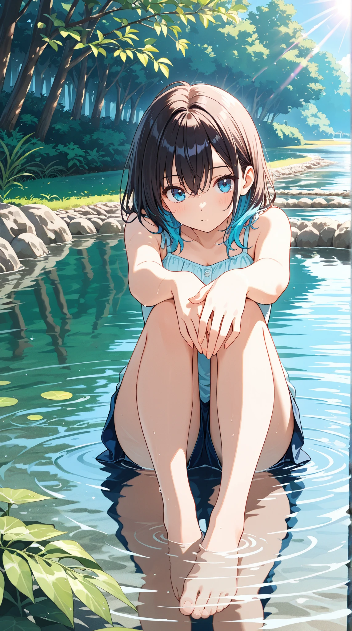 {{{Best quality}}}, {{Very detailed}}, {Illustration}, {{Very delicate and beautiful}}, ((Public pool (entrance))))), White dress, Straw hat, Hand Pool diaper changing set in plastic bag, Girl (5 years old, barefoot), Small breasts, Round face, Girl, (Toddler: 1.25), (Baby face: 1.2), Short limbs, Smile, Small breasts, Girl, ((( NSFW))), A girl sits on the floor at the entrance of the pool, in a very erotic position, her pussy is opened with both hands, a super thick vibrator is inserted inside her pussy, her anus is wide open, her pussy hole is wide open,