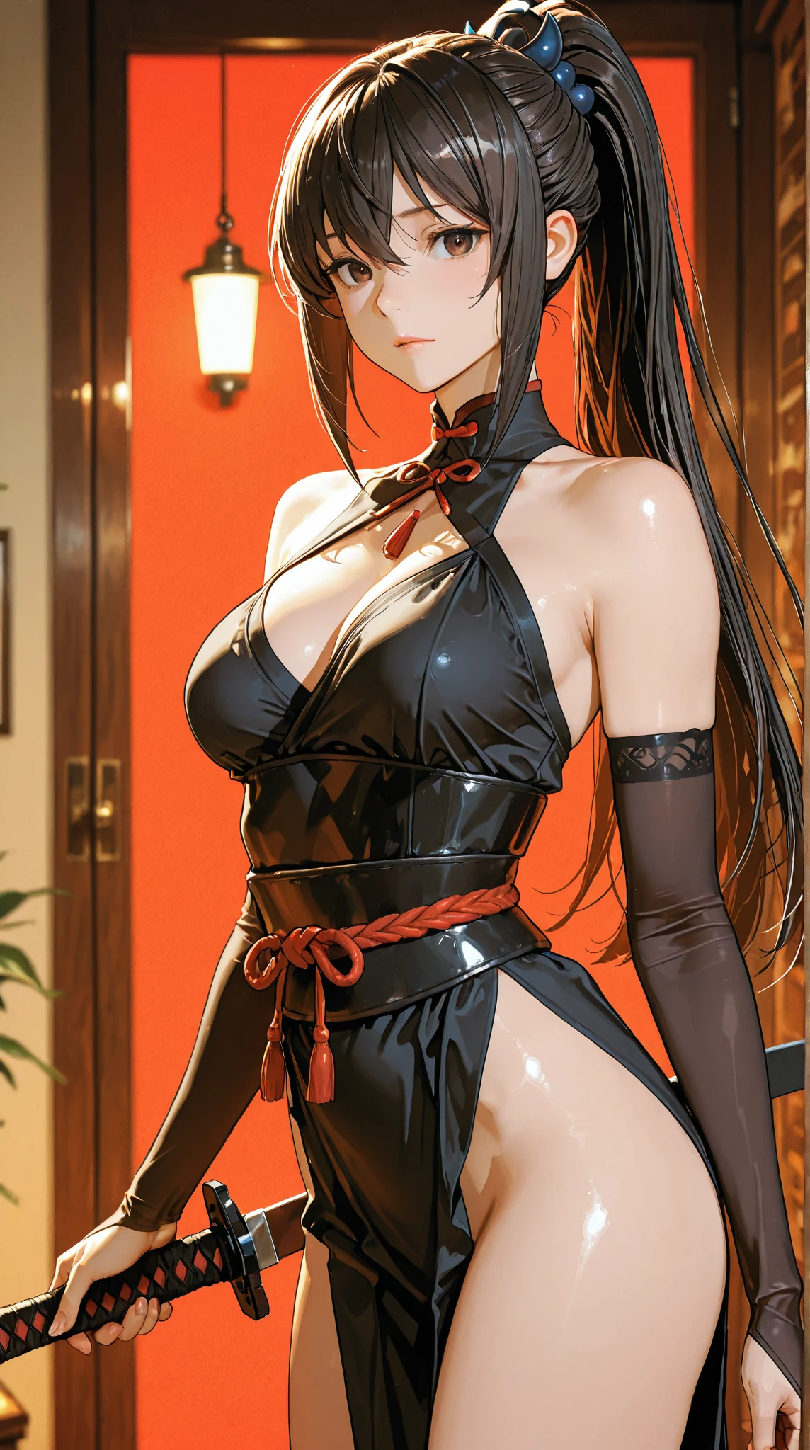 (shibari, arms behind the back:1.4), (Hands on the back), (The highest image quality, eye - catching detail, Ultra-high resolution, (Realism: 1.4), Chained, chain (Masterpiece, Best quality)), (Masterpiece, Best quality) 1.5, 1girll, Solo, (Sexy, Beautiful woman, Perfect face, Perfect eyes), Tifa Lockhart, Black leather skirt, The top just covers the breasts, (Reddish brown eyes, Black hair, Long hair), (shibari, arms behind the back:1.4), (Hands on the back) --auto