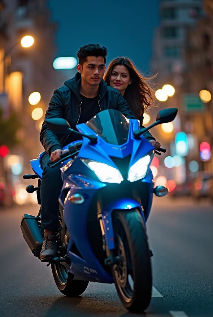 A couple riding a motorcycle