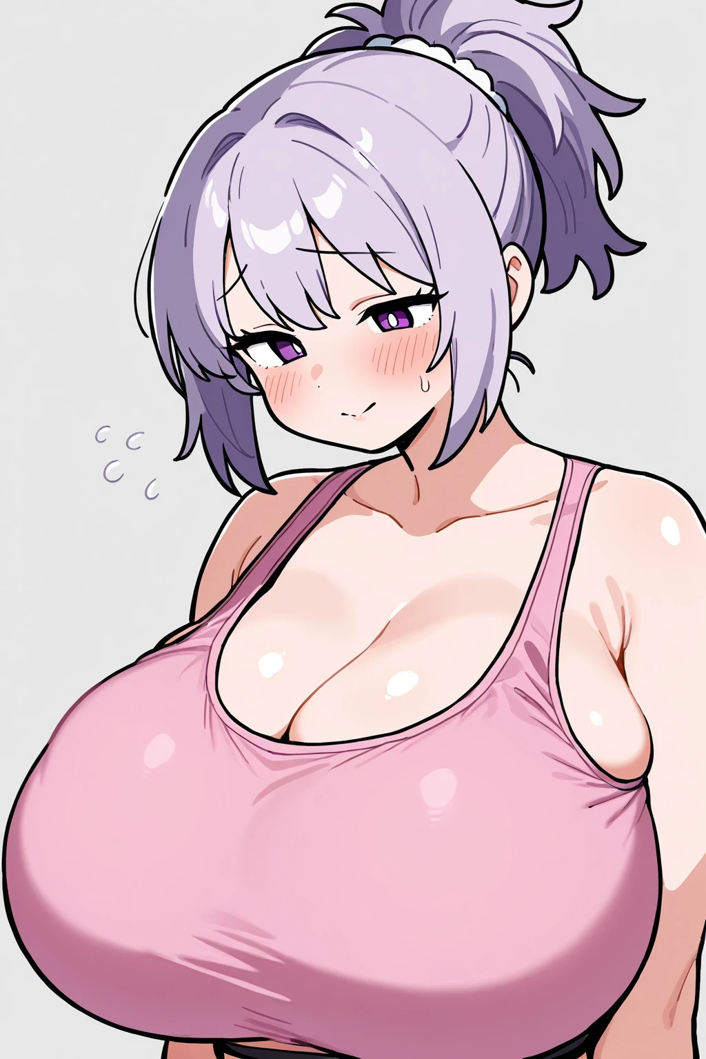 Pink Apron、Top view、手でvaginaを開く、Ultra-detailed illustrations、Ultra-precise expression、masterpiece、Highest quality、ultra High resolution、High resolution、Hiromitsu Takeda Style、White background、Simple Background、One girl、solo、Fat man、(Mash Kyrielight)、light purple hair,short hair,hair over one eyes、Completely naked、White Breath、Sweat、Glowing Skin、shiny skin、smile、pubic hair、vagina、Hands between the crotches、stand、Erect nipples、Big nipples、