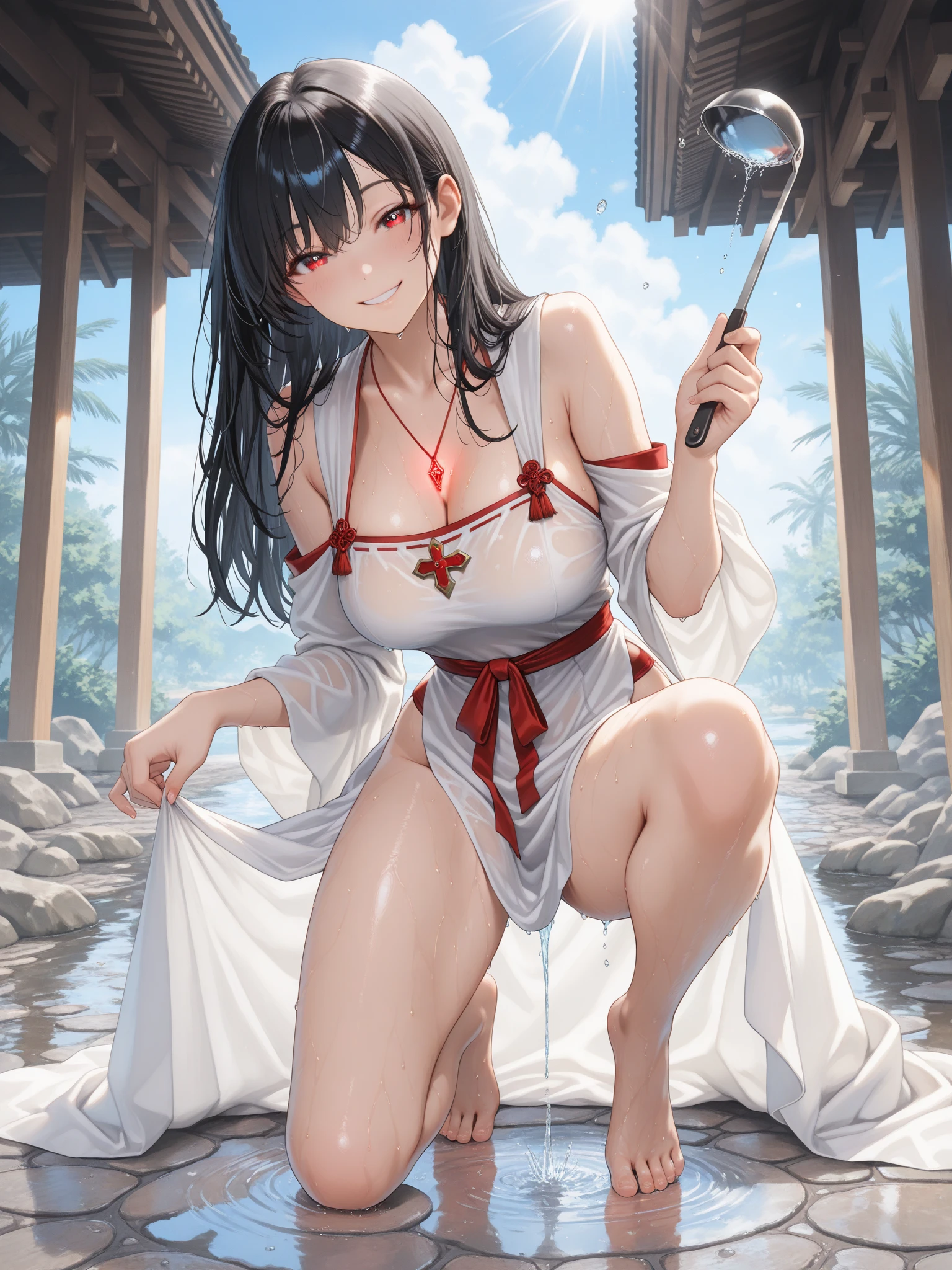 MASHIROTOUKO, BLACK HAIR, LOW TWINTAILS, HAIR OVER SHOULDER, HAIR RIBBON, BLUNT BANGS, LONG HAIR, BLACK EYES, 1girl, solo, nsfw,, (wearing nothing: 1.5), large breasts., empty eyes , nipple, big breasts、Abandoned amusement park、 file, crying ,flooding、abandoned hospital、fire、heavy snowfall、frozen、 、whole body