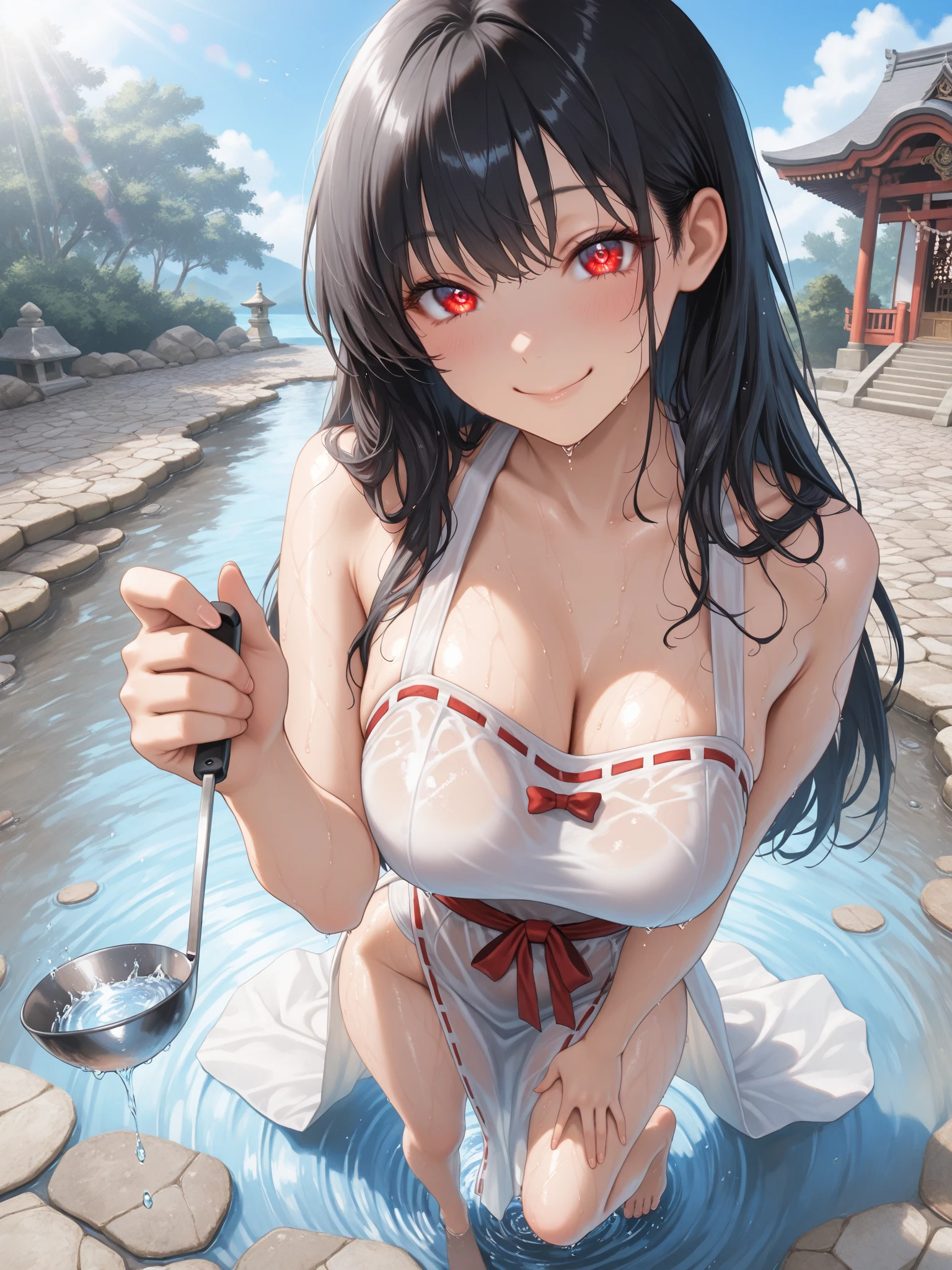 (sugerente: 1.3), (corruption), 1girl, (ropa japonesa), sosteniendo ((popsicle)) Melting, goteando, cabello rojo, ojos azules, rubor, parte superior del cuerpo, (ahegao: 1.1), (cara traviesa), 鎖骨, temblor, sudor, gota de sudor, heart, skindentation, (loco: 1.3), (speed lines), sol, al aire libre