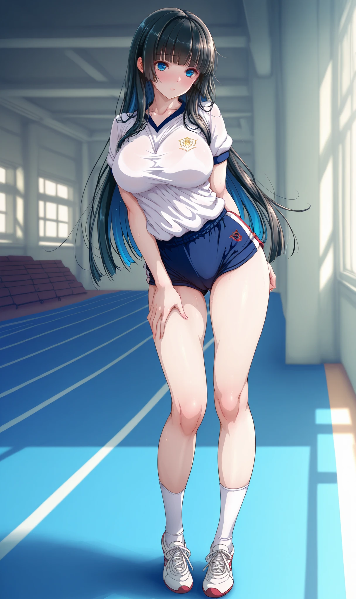 pieces fly、masterpiece、highest quality、Super detailed、High resolution、High resolution、8K portrait、Unity 8k壁紙のHigh resolutionCG、unity 8k wallpaper、cute type little:1.5、:1.5、Highly detailed CG unity 8k wallpaper、realistic、real person、cute type little、 portrait photography、shiny skin、High resolution、(16 years old:1.2)、(1 girl)、beautiful clear eyes、very detailed explanation、delicate face、nice lips、slender body、Same with big breasts thin waist、thin legs、(athletics stadium:1.6)、1 girl, cute type, perfect face, seriously, (blush:1.5),((There are a lot of people nearby:1.4))Same with big breasts,((track and field color uniform:1.2)),(((clothing lift:1.5))), (((I have nipples)))、((lower body:1.4))、Detailed description vagina,show vagina,spread legs,spread ,((cum in vaginas:1.3))