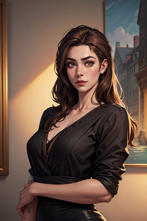 (extremely detailed 8k wallpaper), dark theme, Vampire the Masquerade, modern horror, 2020s, very beautiful woman, wearing expensive clothes of medical company president, sharp focus, (subsurface scattering:1.1), award-winning photography, centered face, ((Catherine Zeta-Jones face)), half-body photo:1.1, long light brown hair, blue eyes:1.2, big smile, on the balcony of a luxury apartment overlooking the beach at night, dramatic lighting