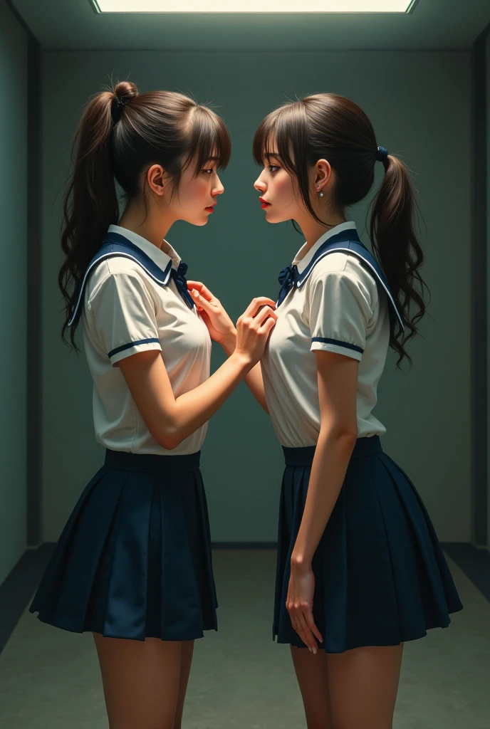 Realistic、8k、high resolution、Teenage Girls、Wearing a uniform、Crouching、I can see your pants、Functional