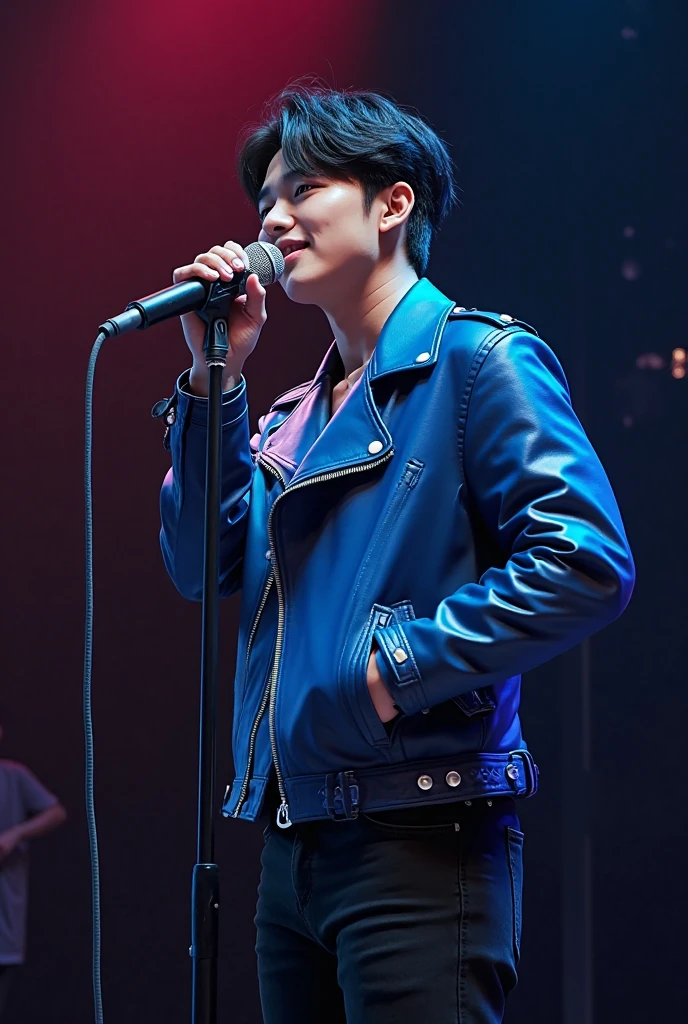 masterpiece, Highest quality, One girl, Upper Body, Jiro, Fine grain, Pink Shirt, Black jacket, Torn clothes, concert, (stage)