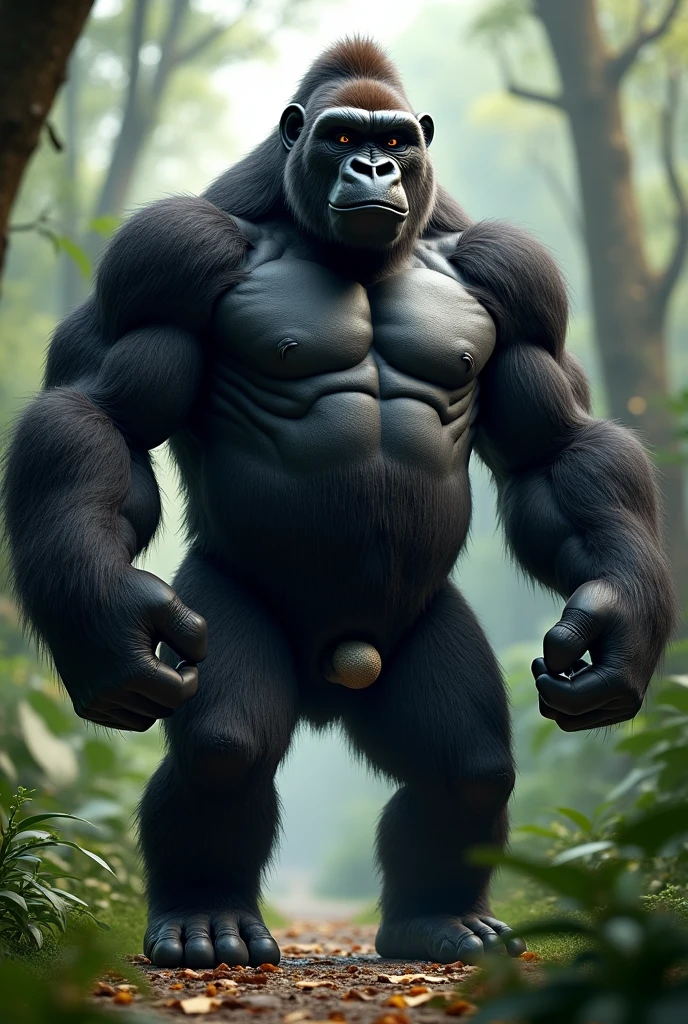 Feral, furry, panting, gorilla,  detailed legs, , 1 tongue, 1 big dick , 1 anus, 2 testicles, detached 1 tail, , after orgasm, vivid colors, realistic , white background, cum in ass, cum on floor, cum on dick  , realistic dick