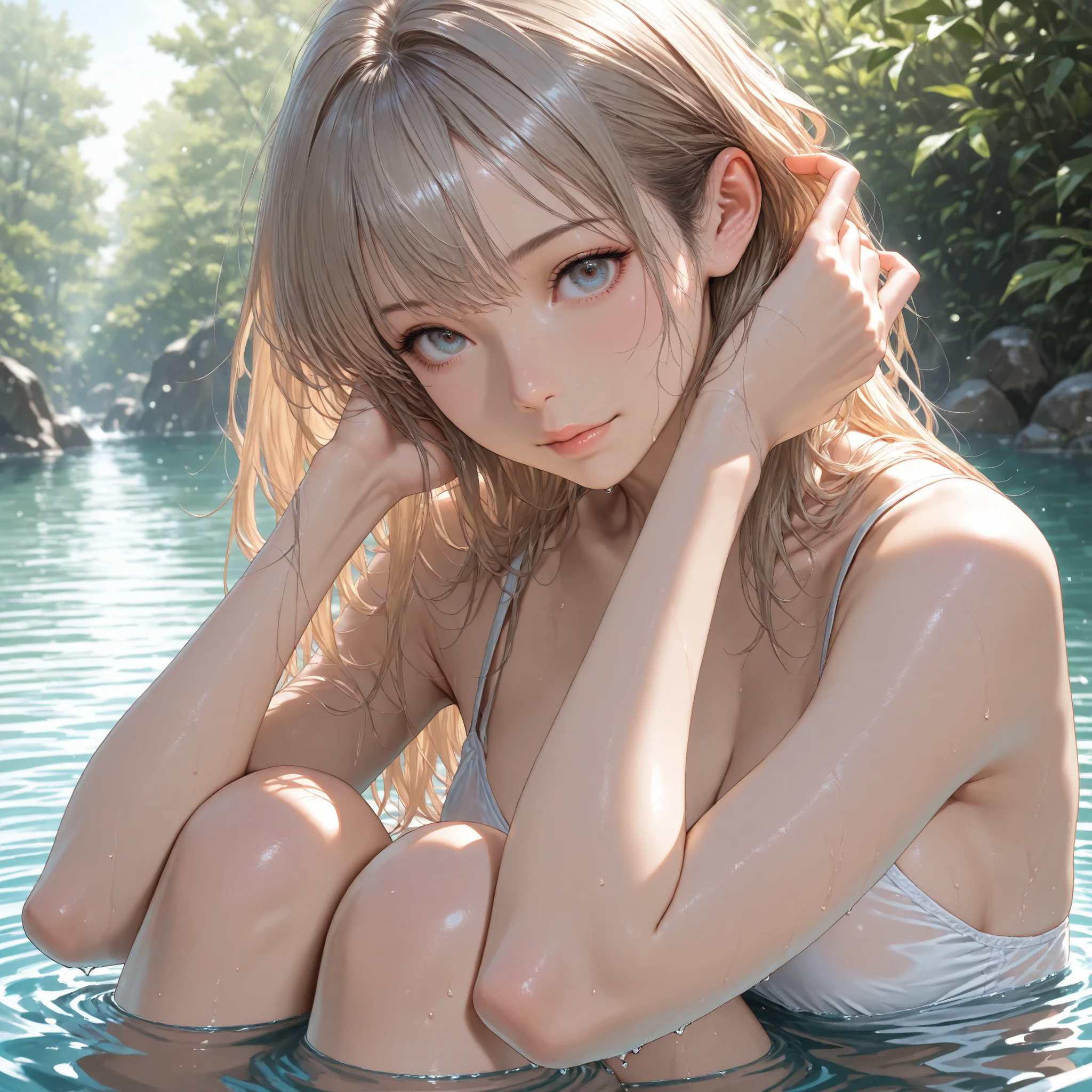 (8k、RAW Photography、top-quality、​masterpiece:1.2)、(realisitic、Photorealsitic:1.2)、(超A high resolution)、(ultra-detailliert)、absurderes、masuter piece、 pink nipples、small breasts、Beautiful breasts、Lack of cleavage、