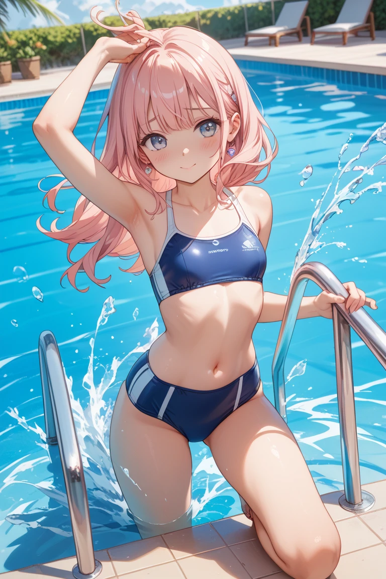 (masterpiece, best quality), 1girl, pink hair, <lora:gris_swimsuit_v0.1:1> gris swimsuit, pool, long hair,