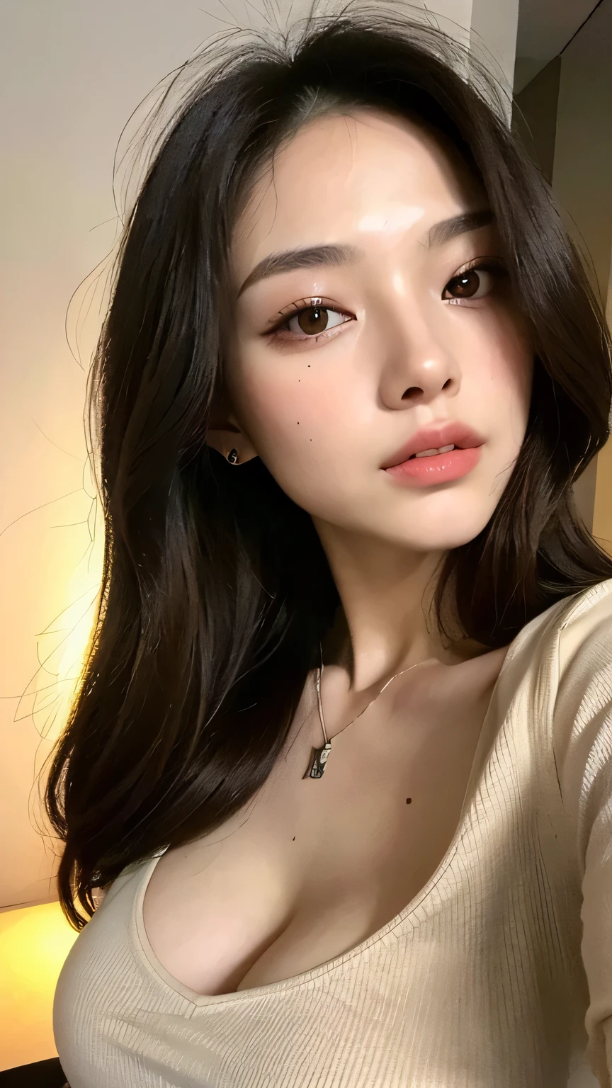((Night view, Realistic Light, highest quality, 8k, masterpiece: 1.3)), 1 girl, Slim body beauty: 1.4, (Brown Hair, Mid-breasted: 1.3), Off-the-shoulder cut top: 1.3, sofa, Highly detailed face, Fine grain, double eyelid, Disneyland, Cleavage。20-year-old