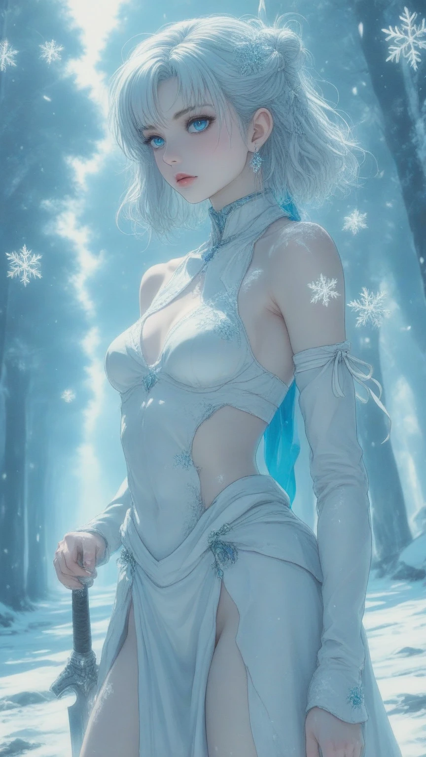 White is a beautiful color, a masterpiece of simplicity and purity. It is the best quality, ultra-detailed and extremely delicate, embodying a cinematic light that engulfs the scene. Imagine a slender, dynamic girl, dressed head to toe in white. Her skin is smooth and flawless, shining in the sunlight with a slight sheen, making her look as if she's been dipped in the purest of snow. Her short, white hair frames her delicate features, and her deep-set brown eyes sparkle with life. Surrounding her is a tranquil scenery of white buildings and trees, bathed in the soft, natural light of the sun. The long,