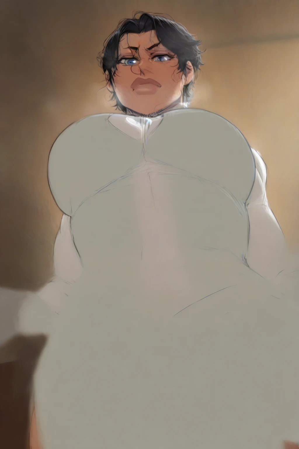 masterpiece, best quality, ultra-detailed, Potrait of beautiful , (chubby) (sexly), (plump), (sexly), (Nude), ((tomboy)), (nipples), (Breasts), (Plump), ((very short hair)), (boyish), (naked), (naughty), (young), (Short Hair), (pudge face), (cute), (handsome), (Nude), (Big Areola), (Bad body odor), (belly button), (tan) (overweight), (Nude), ((thick)), casca (Berserk),