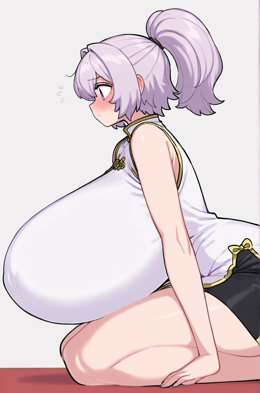 masterpiece, best quality, ultra-detailed, Potrait of beautiful , (chubby) (sexly), (plump), (sexly), (naughty smile), ((tomboy)), (Saggy breasts), (Plump), ((very short hair)), (boyish), (naked), (naughty), (young), (Short Hair), (pudge face), (cute), (handsome), (Bad body odor), (Elegg), (purple eyes), (belly button), ((The eyes are hidden by the bangs)), (Sinister), (overweight), ((thick))