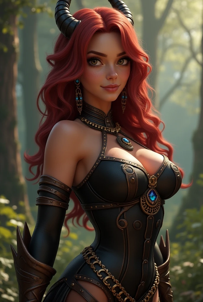 Beautiful 1girl in, fullbody, teenager, Solo,  spiky hair, disheveled spiky red hair, spiky red hair, light gray eyes,  some small freckles, pale skin, medium breasts, cleavage, runners body, (thin hips, thin waist: 1.25), (arched back:1.12), detailed skin, neutral face, mischievous smile, revealing clothes, (wearing cropped open leather jacket, shoulder armor, cloth bralette, leather skirt, bracers, thigh high armored boots: 1.1), (groping chest: 1.23), touching herself, (crouching: 1.22), (dark dark red fox ears:1.25), (detailed magical forest background:1.1), creek, overlooking opening in forest, 4k textures, soft light, elegant, highly detailed, sharp focus, soothing tones, insane details, intricate details, hyperdetailed, low contrast, exposure blend, hdr, faded